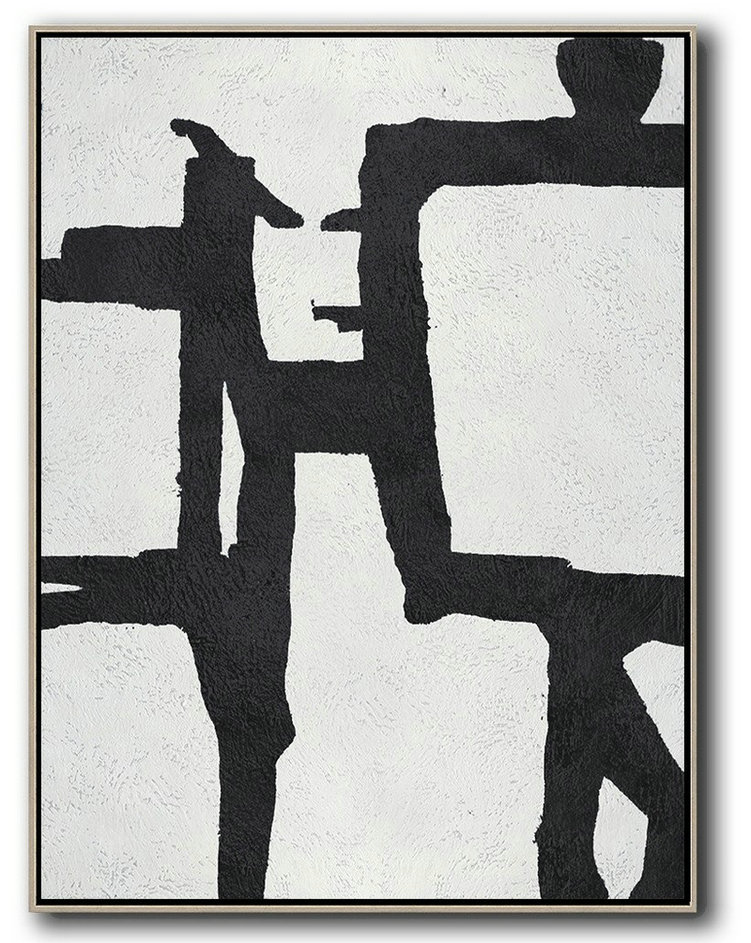 Original Extra Large Wall Art,Black And White Minimal Painting On Canvas - Lounge Wall Decor